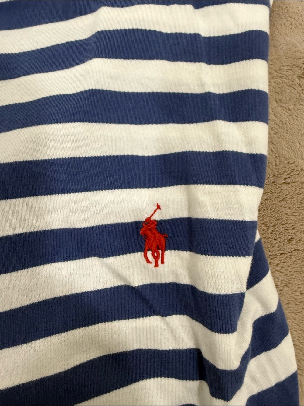 Ralph Lauren Men 3XLT White & Navy Striped Short-Sleeve Tee with Red Pony - Picture 3 of 4